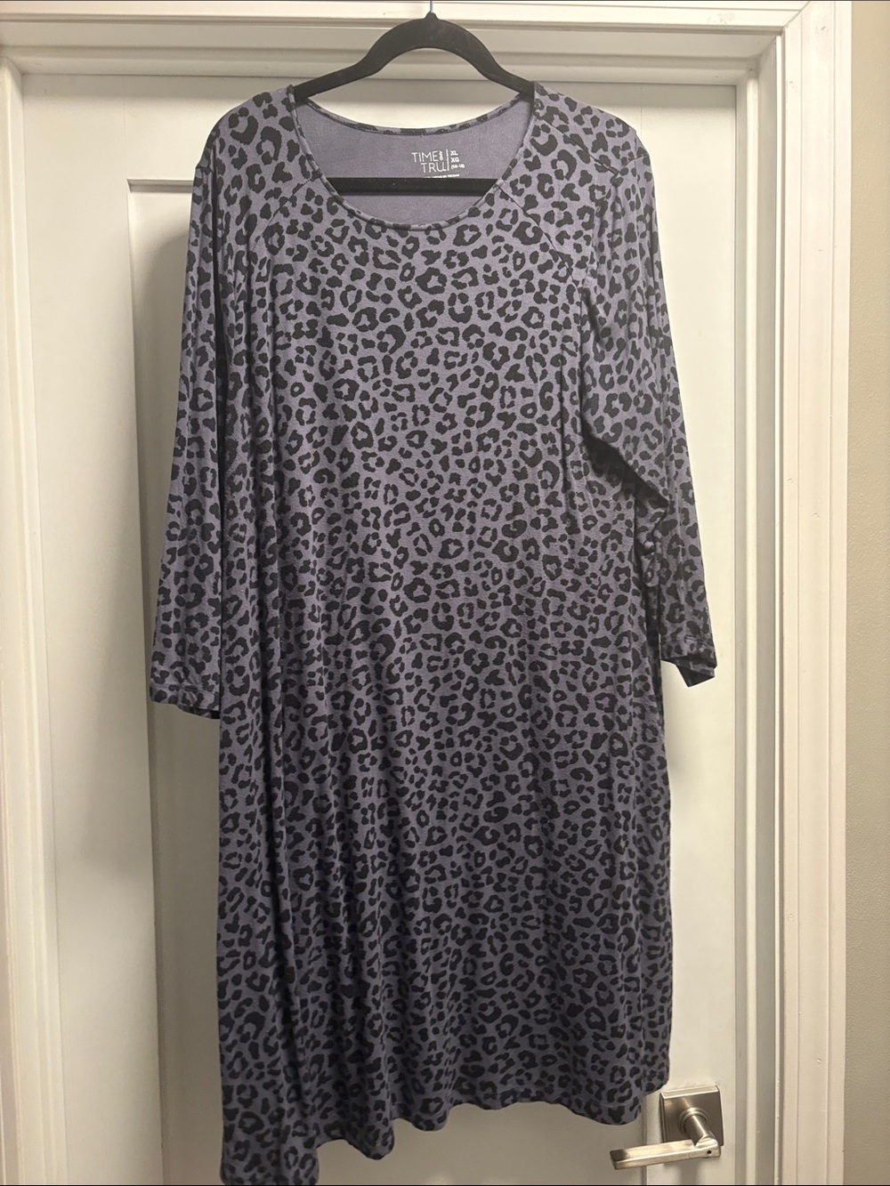 Time and Tru Gray Leopard Print Midi Dress